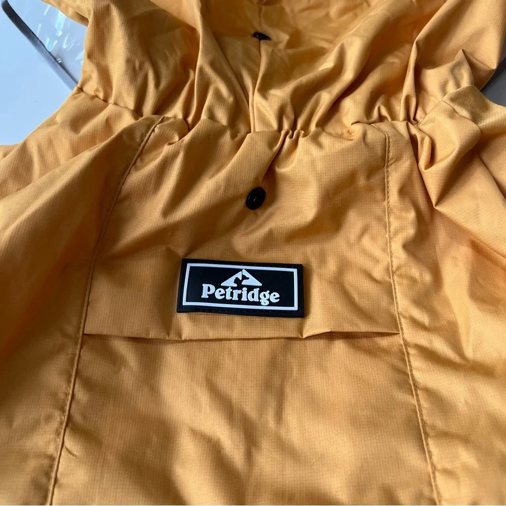Porridge Hooded Dog Raincoat Reflective Jacket w clear visor Sz 55/M-L